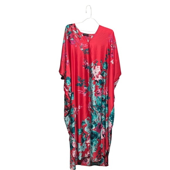 Natori Women's Bloom Caftan, Coral Pink Multi, size Medium - Picture 2 of 6
